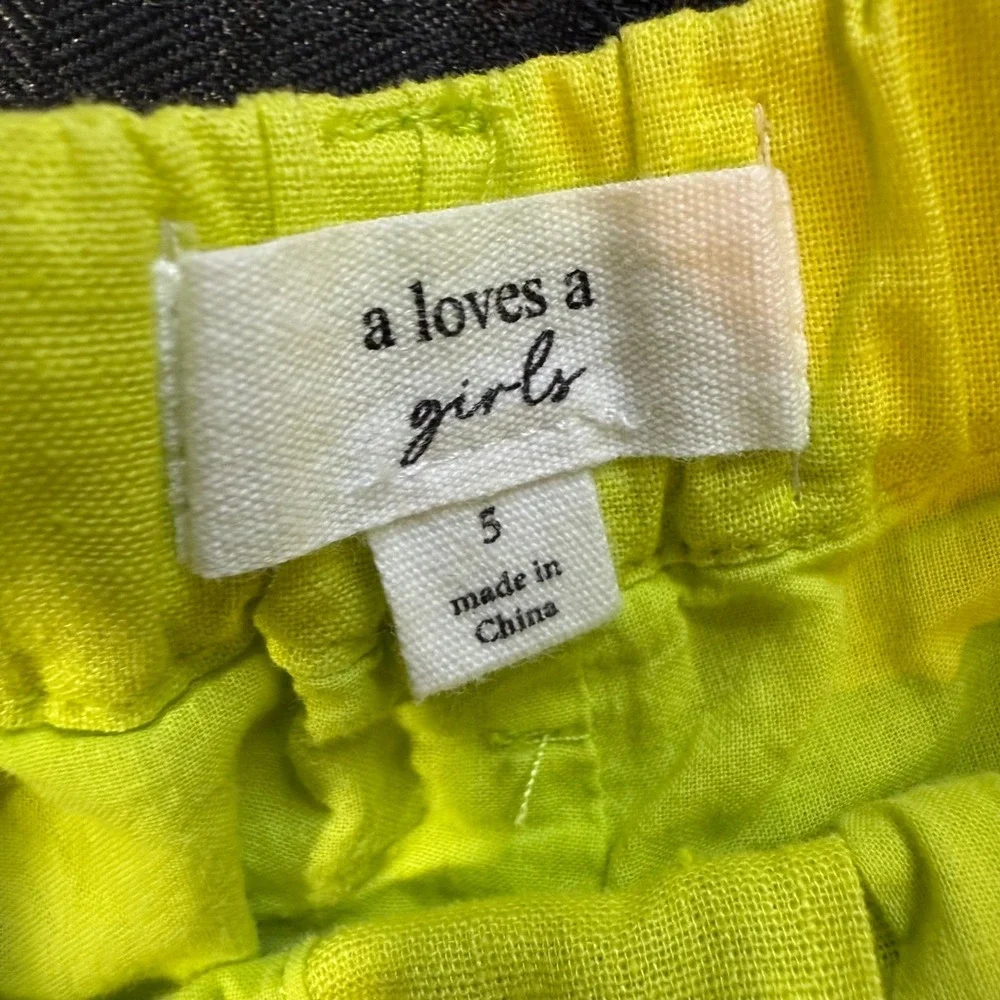 A Loves A‎ Girls Neon Yellow Linen Blend Pleated Pants Size 5